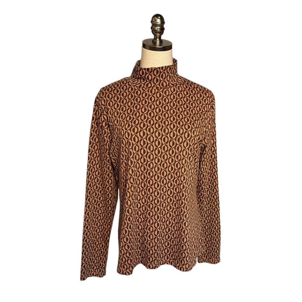 Maeve Anthropologie Geometric Mock Neck Long Sleeve Top XL  Orange Black Shirt